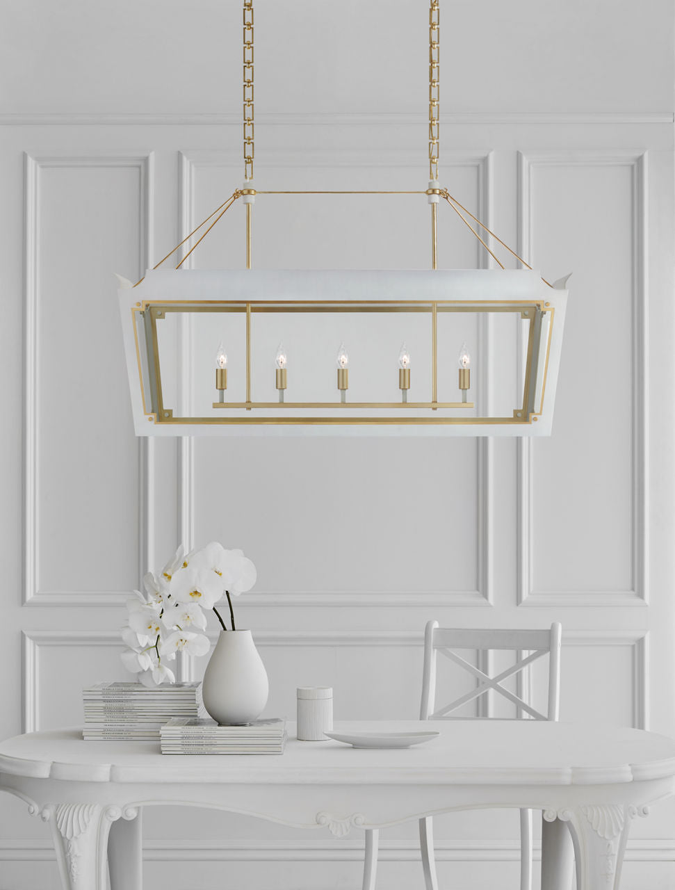 Caddo Medium Linear Lantern | Soft White and Gild | Clear Glass