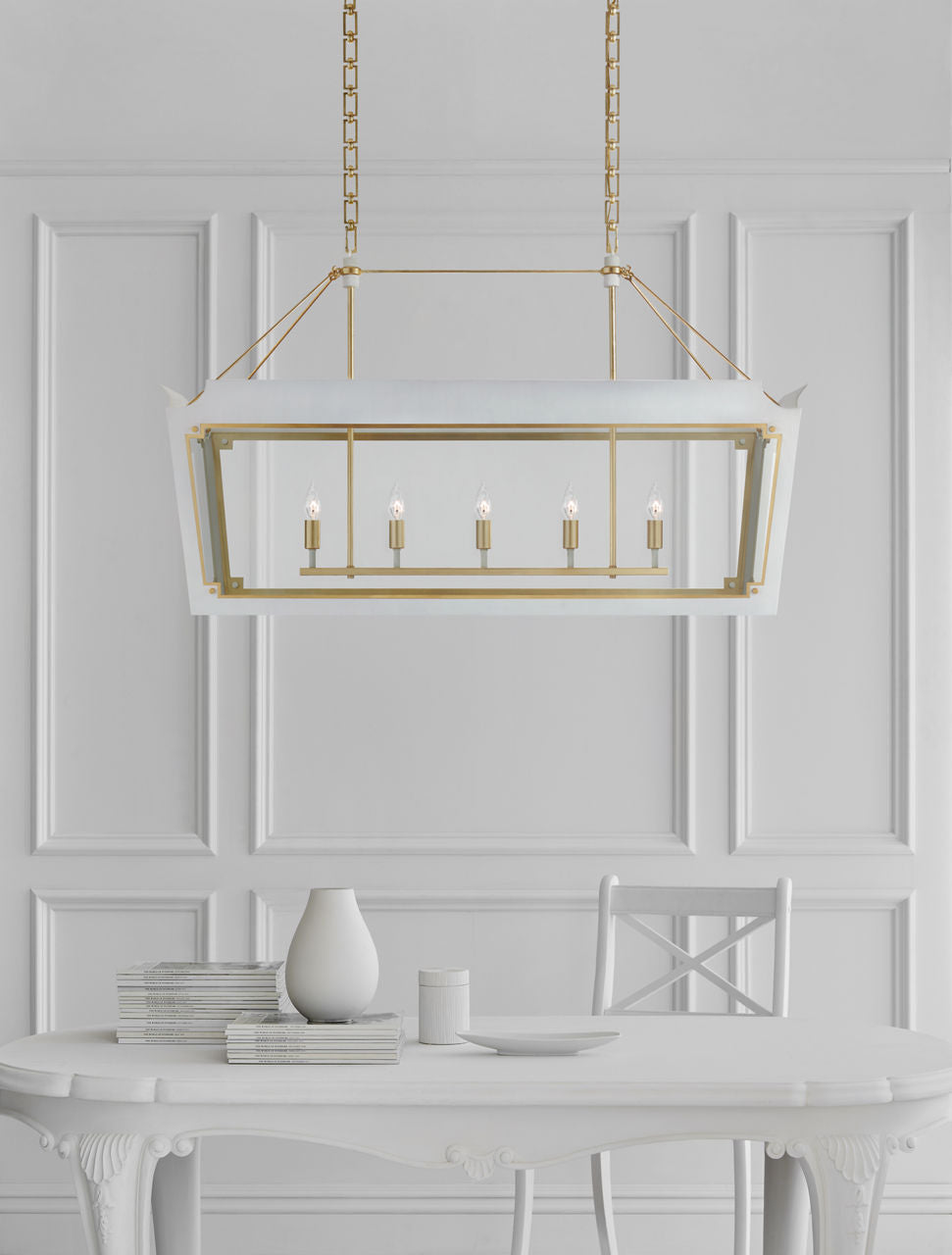 Caddo Medium Linear Lantern | Soft White and Gild | Clear Glass
