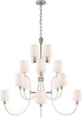 Clarice Large Chandelier | Clear Acrylic and Polished Nickel | Linen Shades