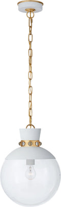 Lucia Medium Pendant | Matte White and Gild | Clear Glass