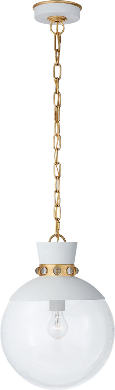 Lucia Medium Pendant | Matte White and Gild | Clear Glass