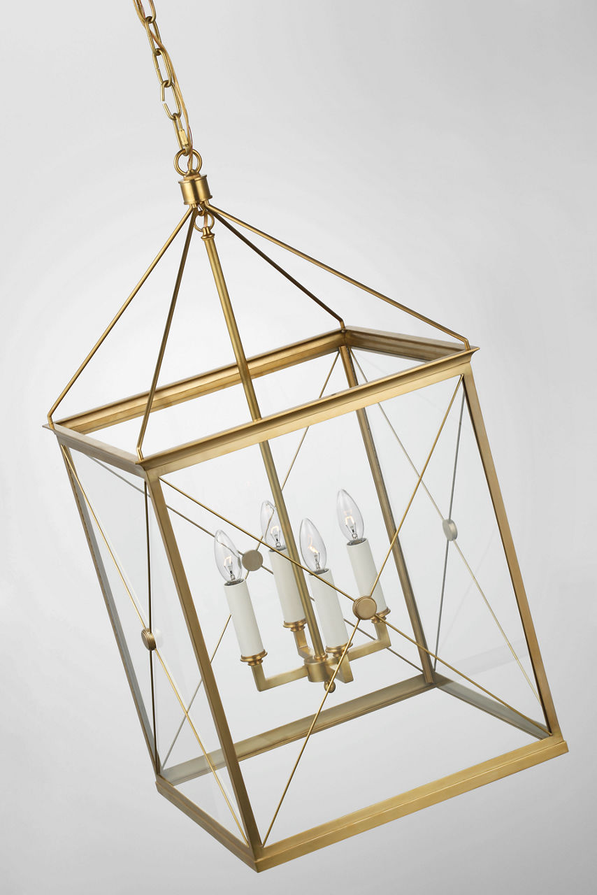 Rossi Medium Lantern | Antique-Burnished Brass | Clear Glass
