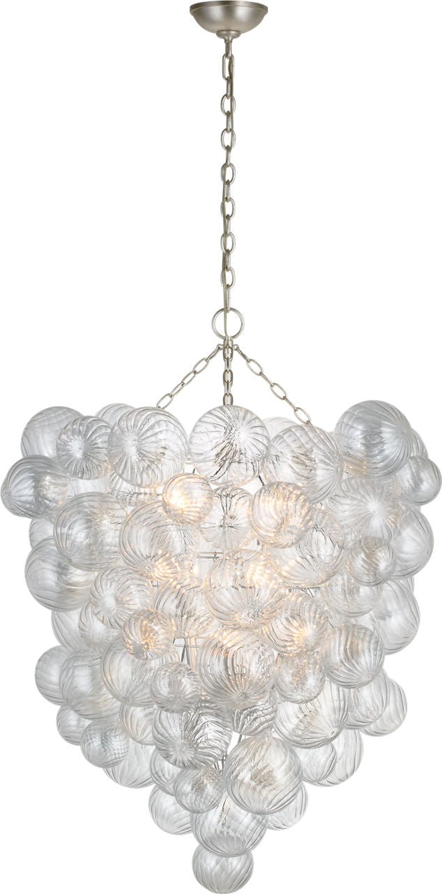 Talia Grande Entry Chandelier | Burnished Silver Leaf | Clear Swirled Glass