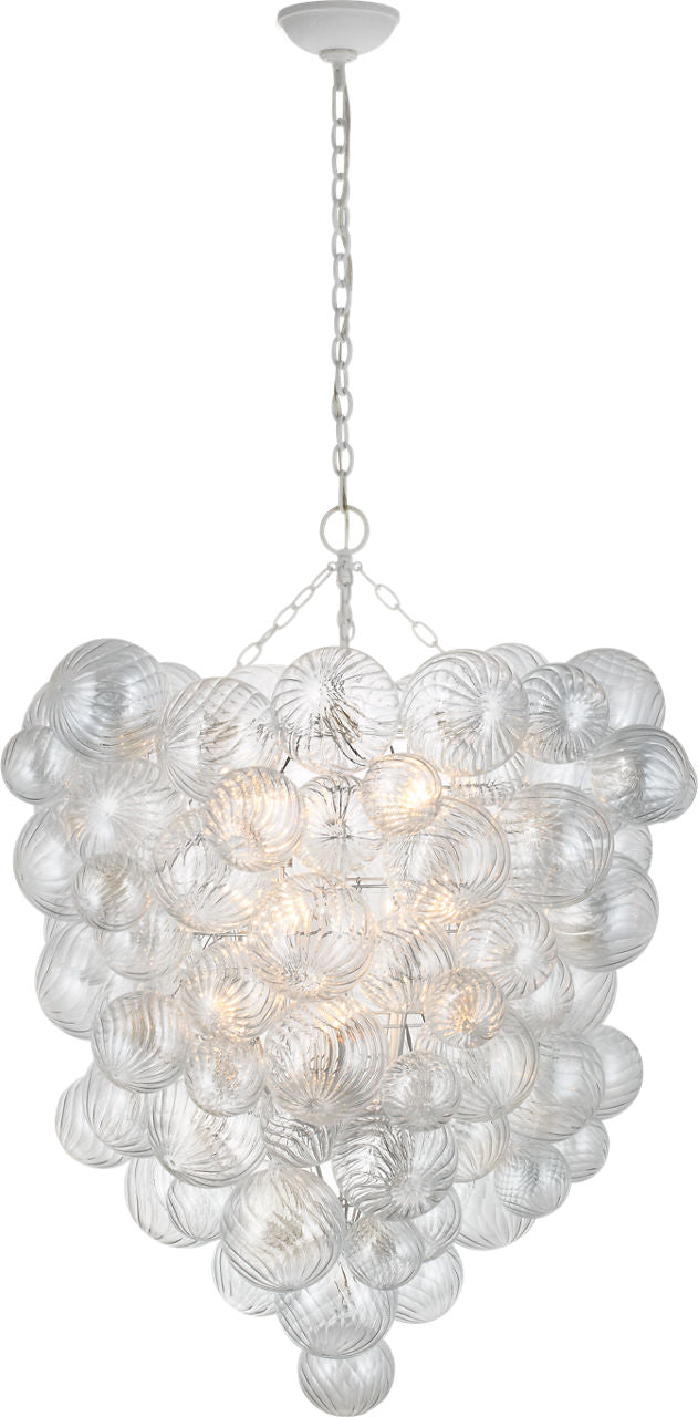 Talia Grande Entry Chandelier | Plaster White | Clear Swirled Glass