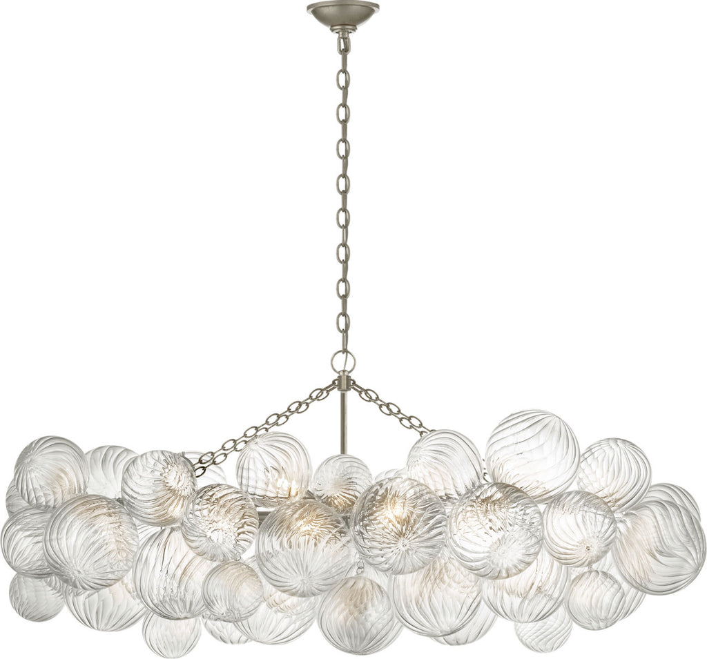 Talia Medium Linear Chandelier | Burnished Silver Leaf | Clear Swirled Glass