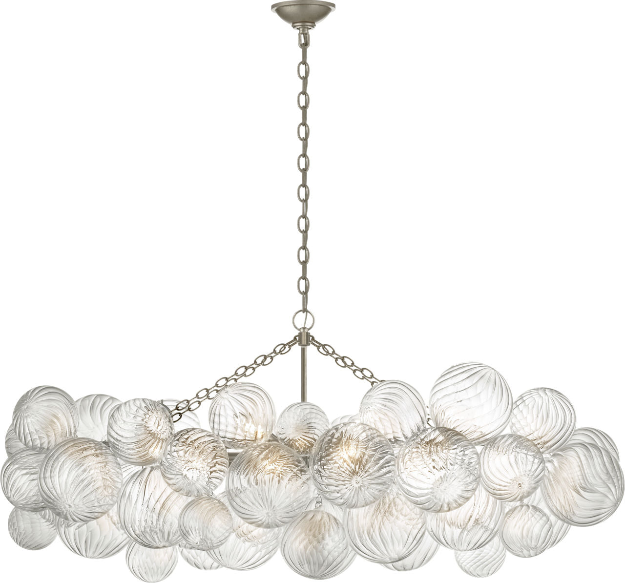 Talia Medium Linear Chandelier | Burnished Silver Leaf | Clear Swirled Glass