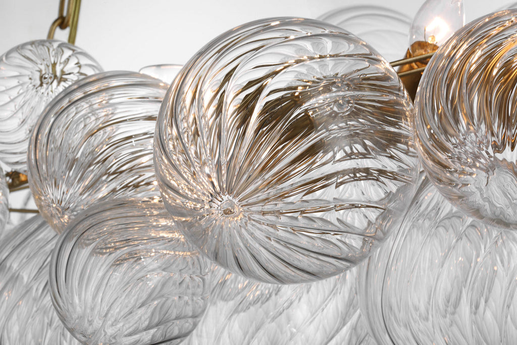 Talia Medium Linear Chandelier | Gild | Clear Swirled Glass