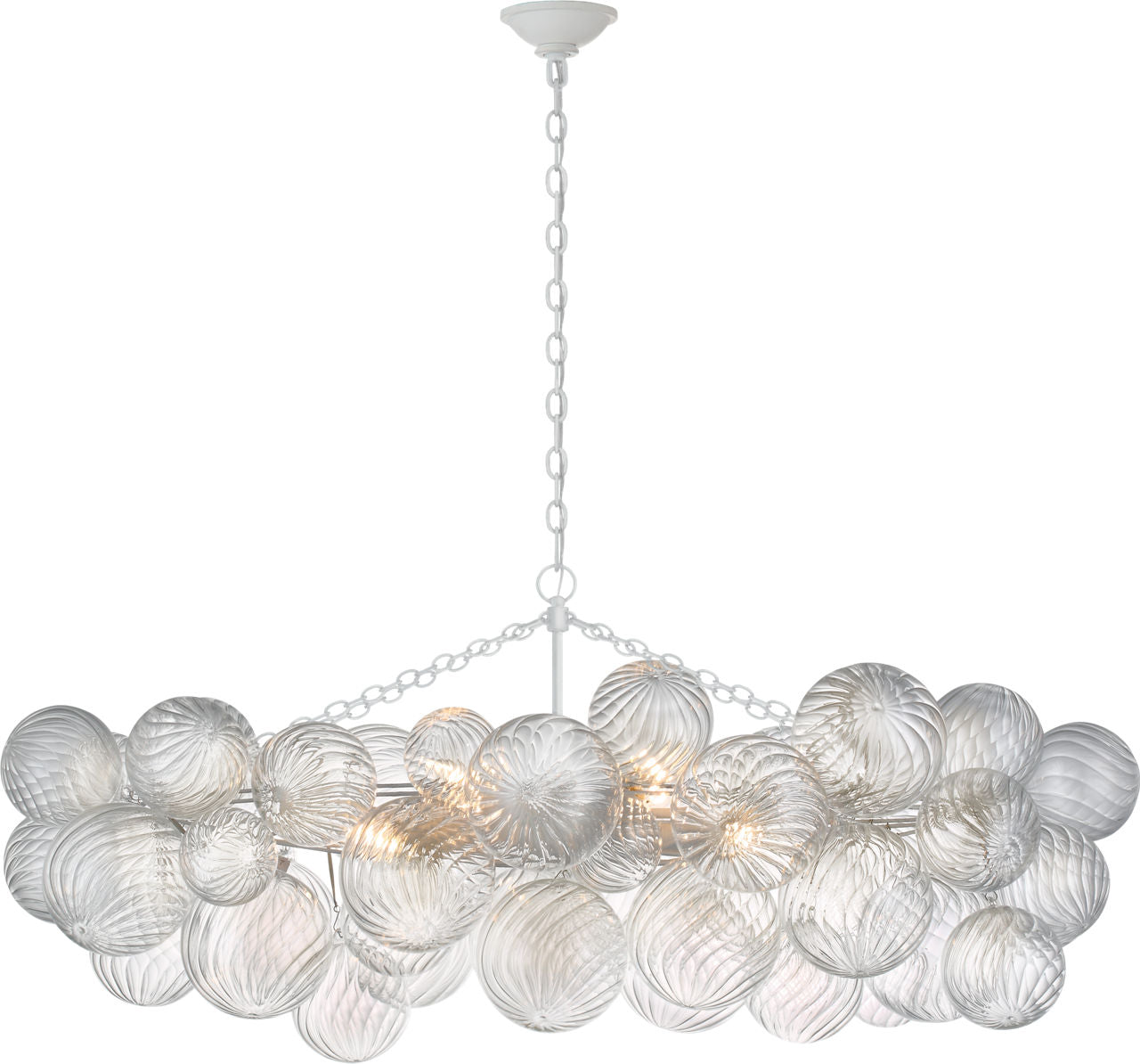 Talia Medium Linear Chandelier | Plaster White | Clear Swirled Glass