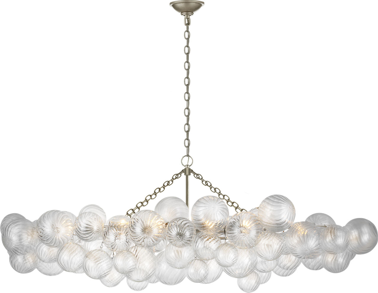 Talia Large Linear Chandelier | Burnished Silver Leaf | Clear Swirled Glass