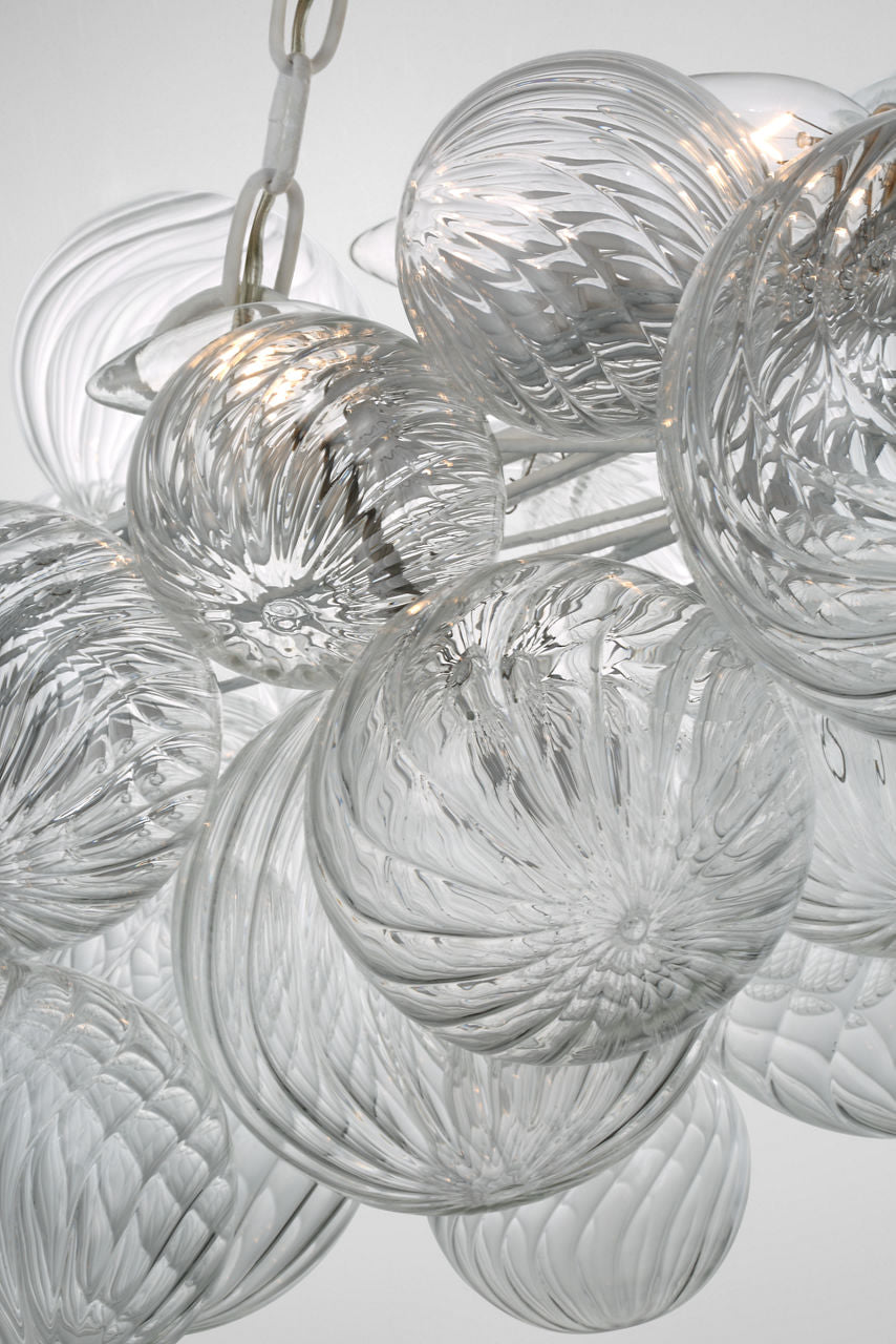 Talia Large Linear Chandelier | Plaster White | Clear Swirled Glass