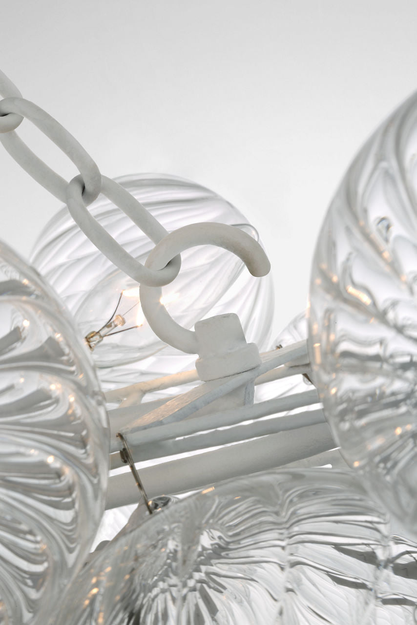 Talia Large Linear Chandelier | Plaster White | Clear Swirled Glass