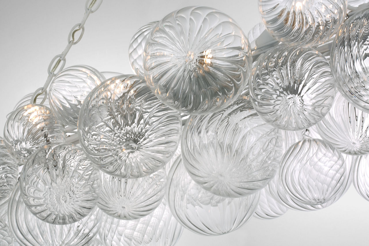 Talia Large Linear Chandelier | Plaster White | Clear Swirled Glass