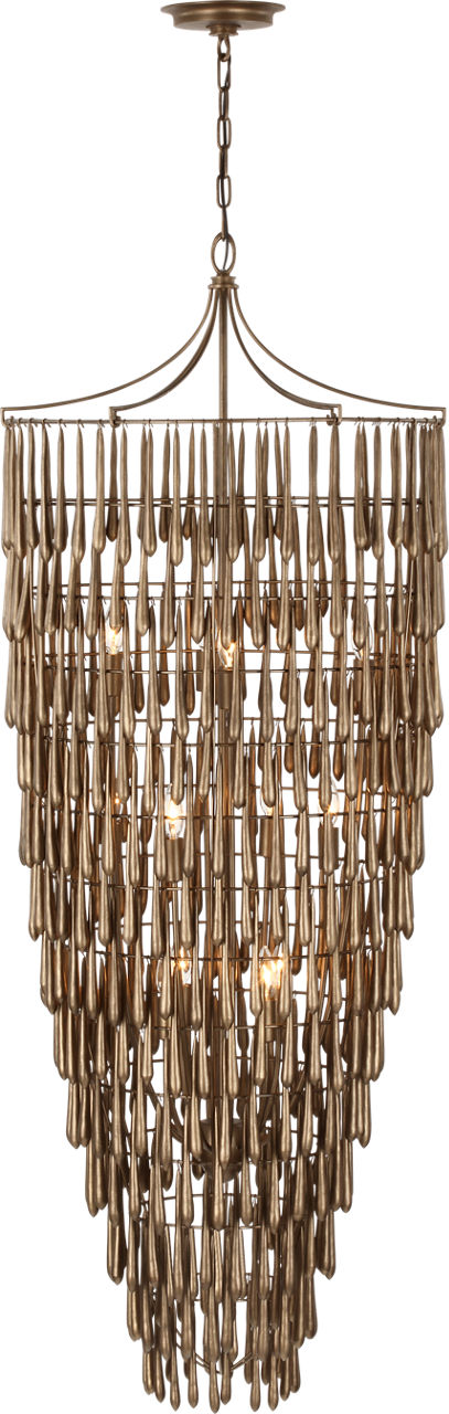 Vacarro Tall Cascading Chandelier | Antique Bronze Leaf