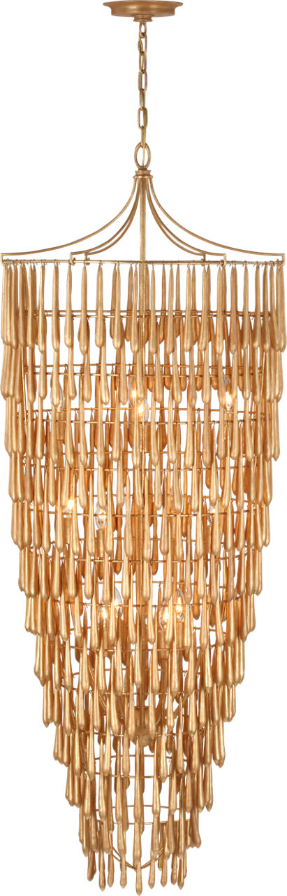Vacarro Tall Cascading Chandelier | Antique Gold Leaf