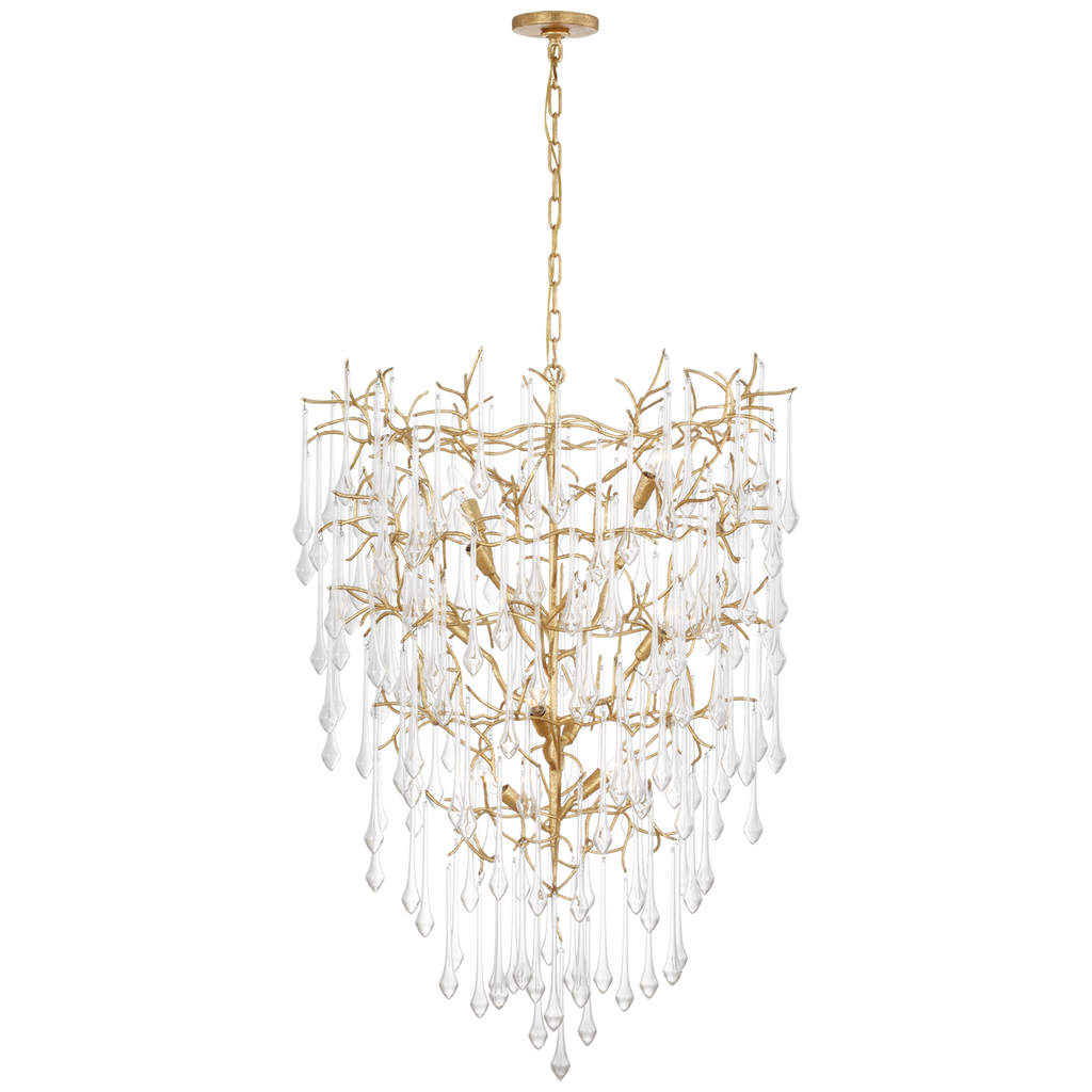 Rayne 34" Entry Chandelier | Gilded Iron | Clear Glass
