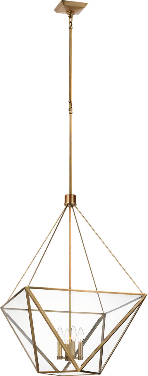 Lorino Large Lantern | Hand-Rubbed Antique Brass | Clear Glass