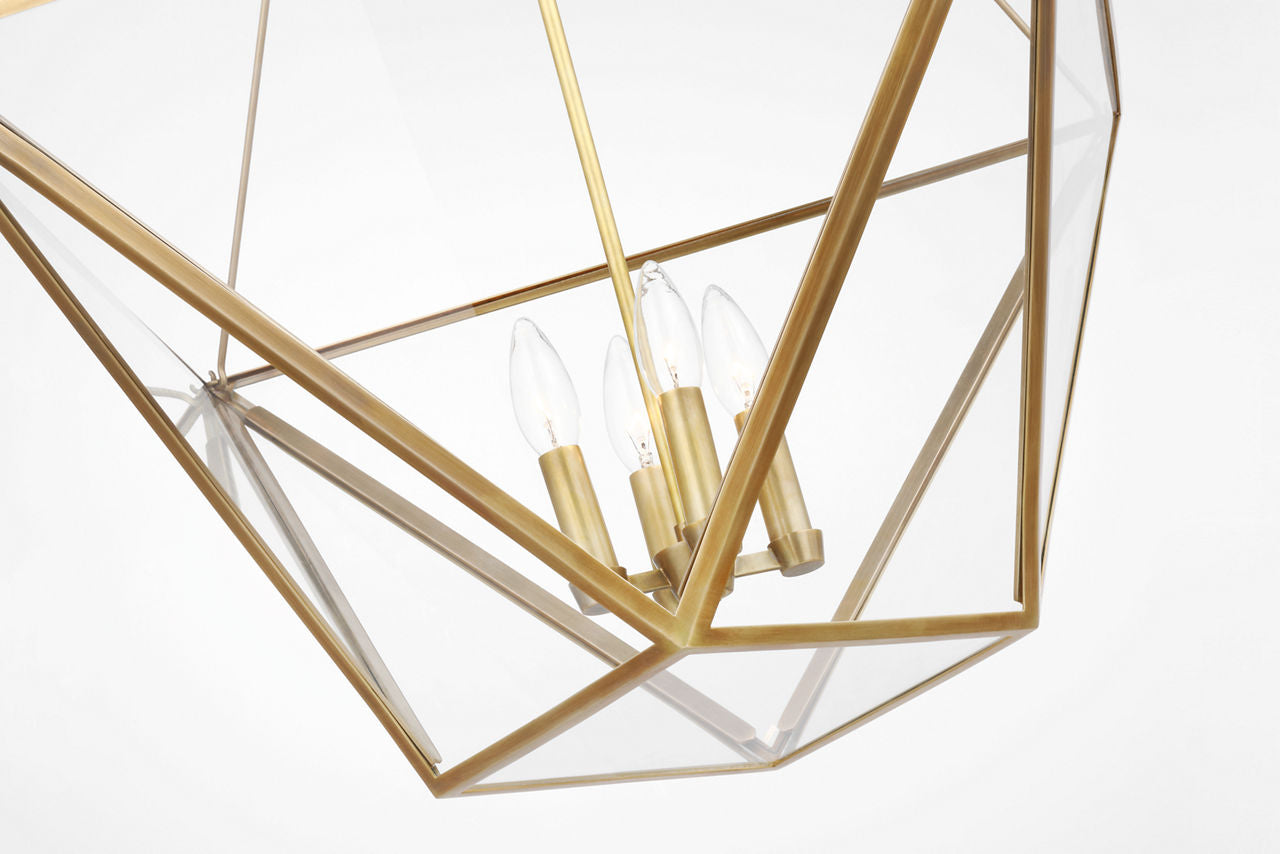 Lorino Large Lantern | Hand-Rubbed Antique Brass | Clear Glass