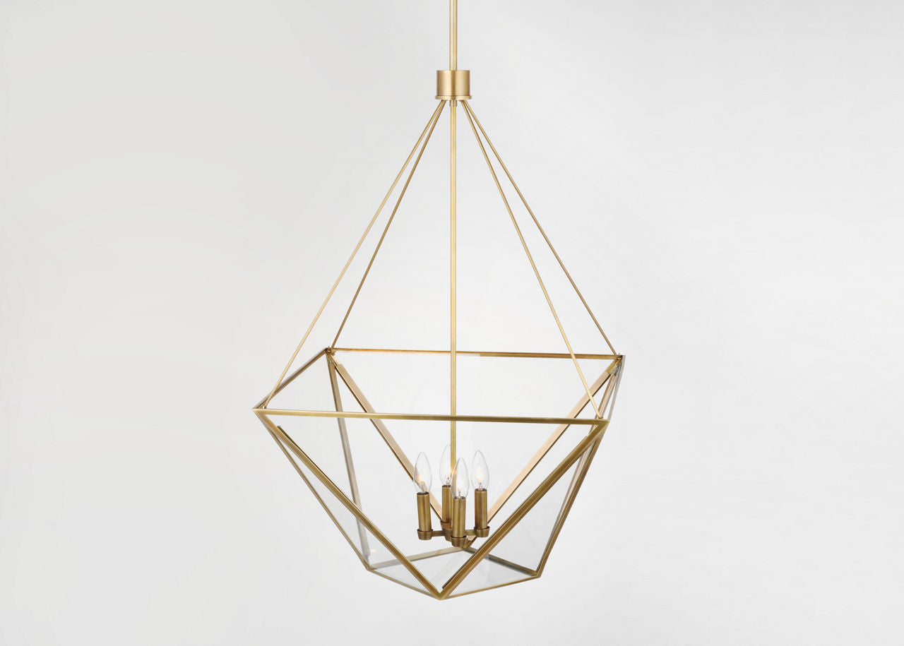 Lorino Large Lantern | Hand-Rubbed Antique Brass | Clear Glass