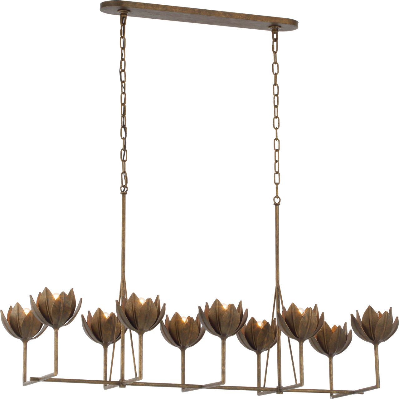Alberto Large Linear Chandelier | Antique Bronze Leaf
