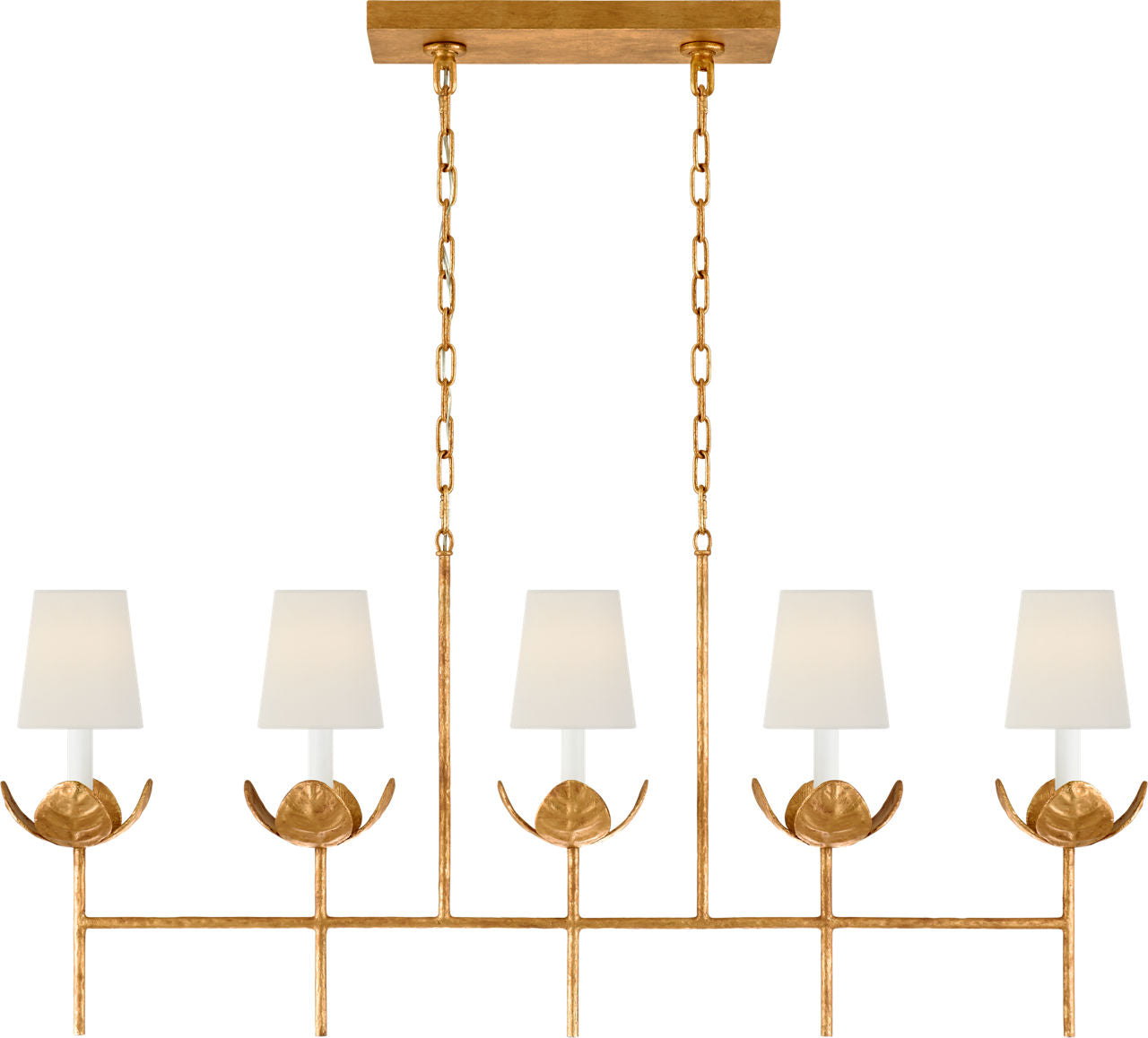 Illana Large Linear Chandelier | Antique Gold Leaf | Linen Shade