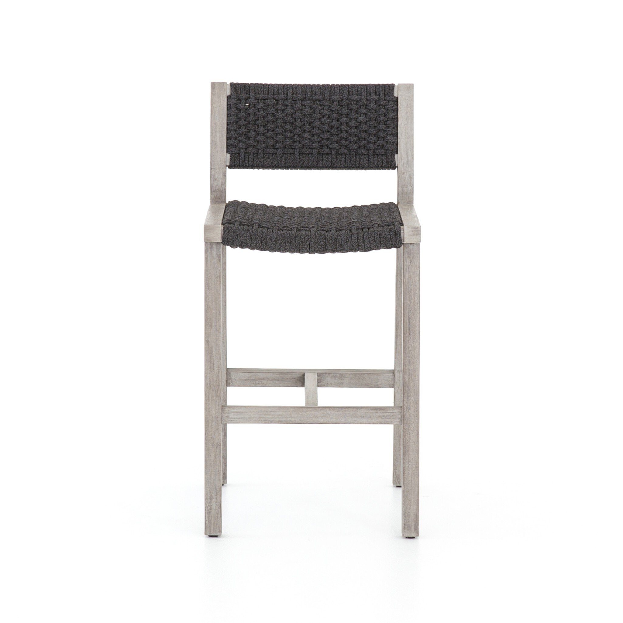 Delano Outdoor Bar Stool - Thick Dark Grey Rope | Weathered Grey