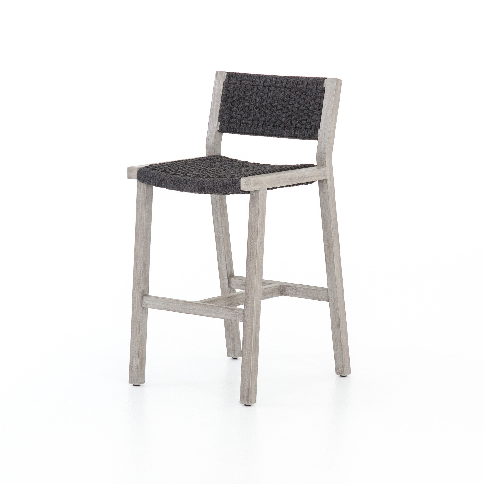 Delano Outdoor Bar Stool - Thick Dark Grey Rope | Weathered Grey