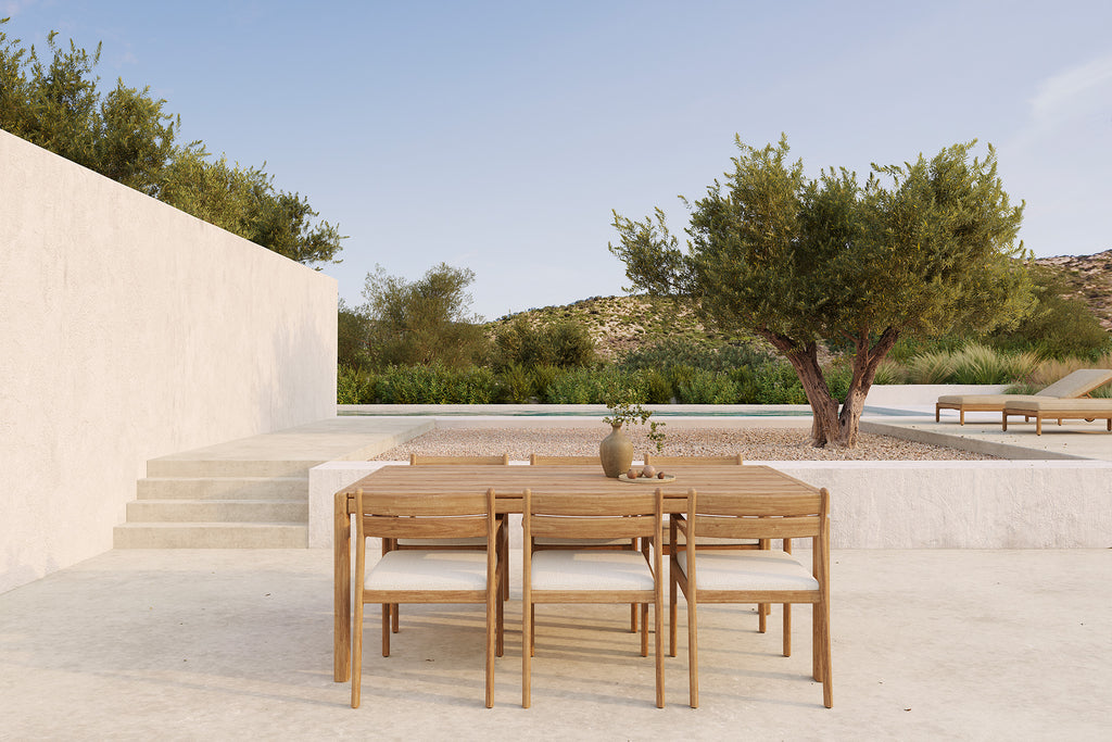 Jack Outdoor Dining Chair | Teak | Off White Fabric | With Arms