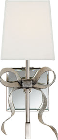 Ellery Gros-Grain Bow Small Sconce | Polished Nickel | Cream Linen Shade