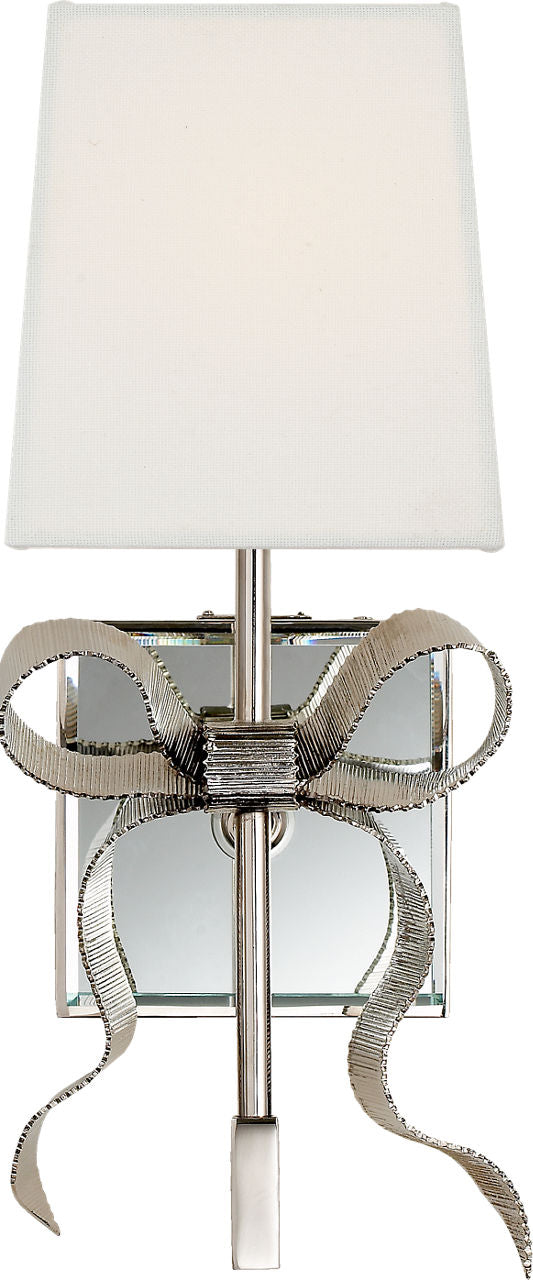Ellery Gros-Grain Bow Small Sconce | Polished Nickel | Cream Linen Shade
