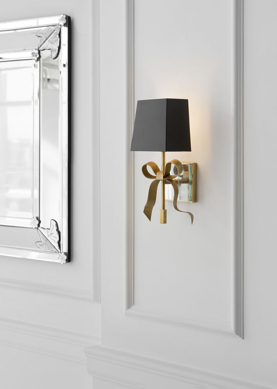 Ellery Gros-Grain Bow Small Sconce | Soft Brass | Matte Black Shade
