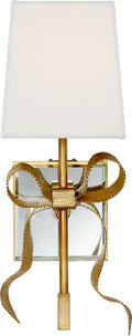 Ellery Gros-Grain Bow Small Sconce | Soft Brass | Cream Linen Shade