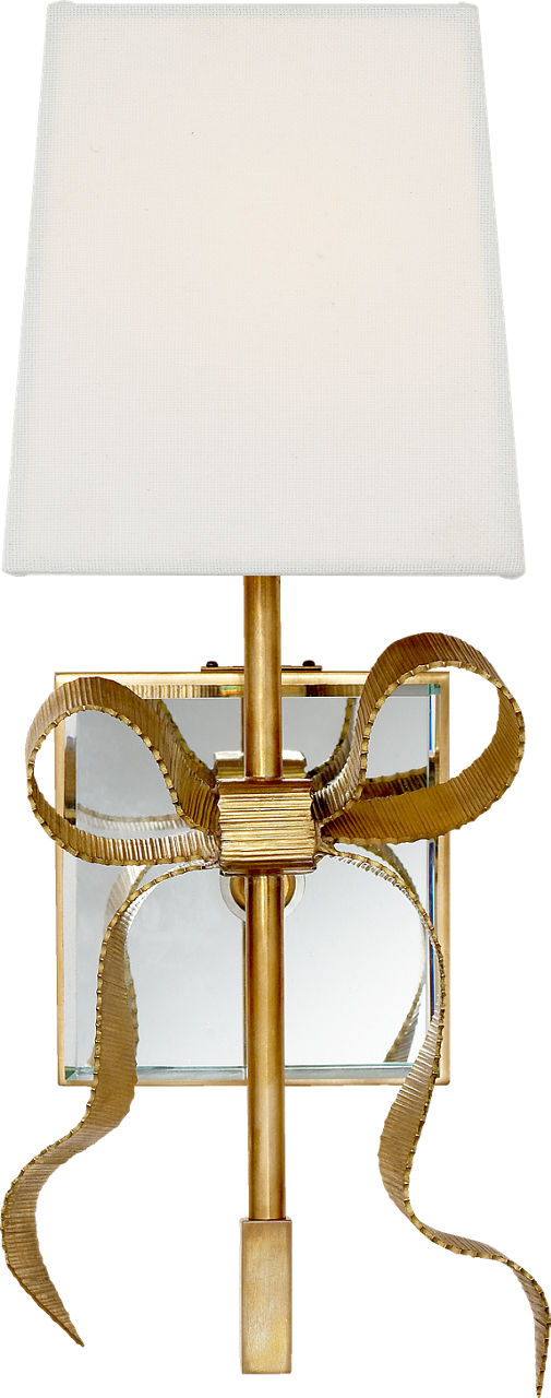 Ellery Gros-Grain Bow Small Sconce | Soft Brass | Cream Linen Shade