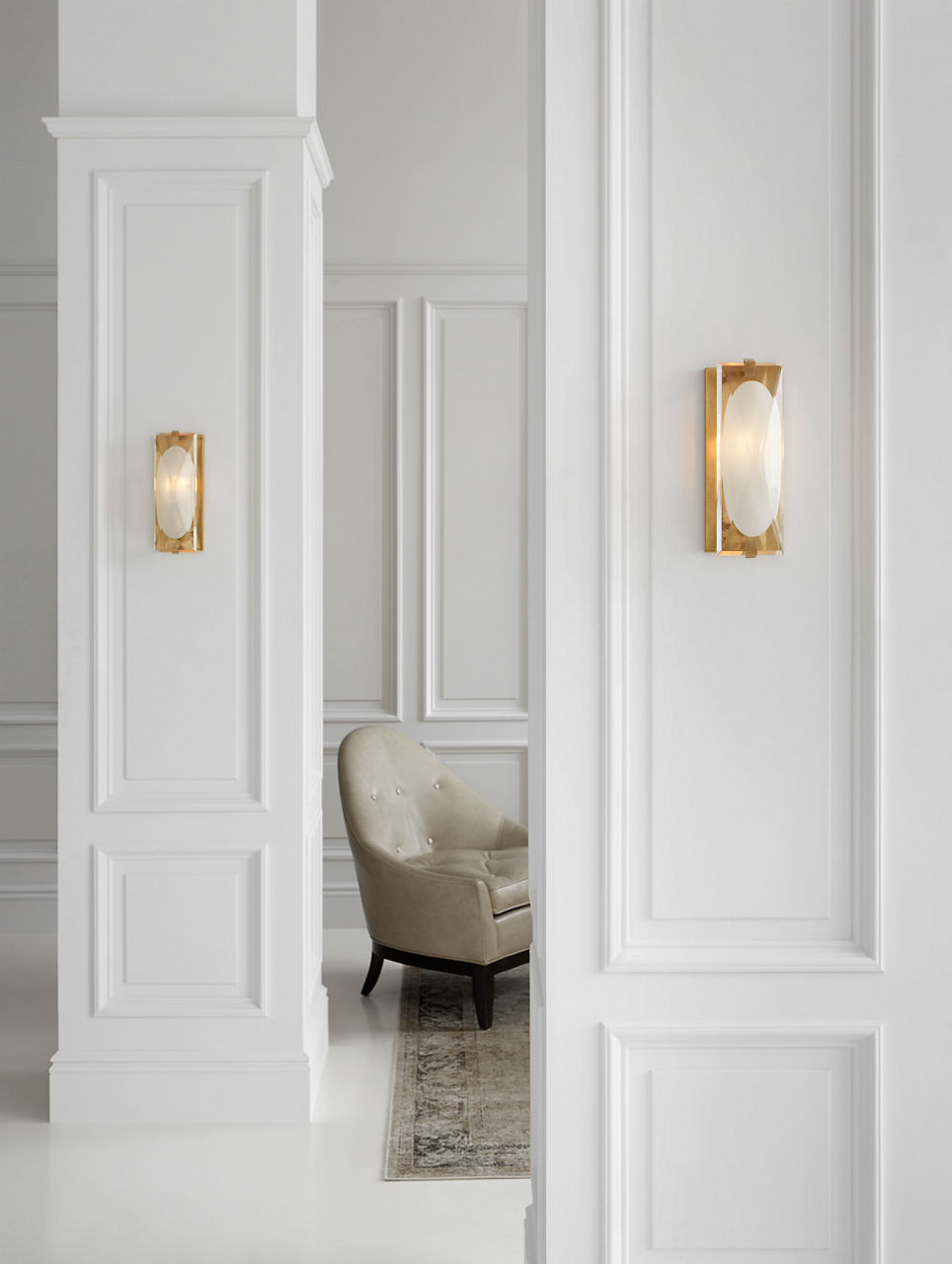 Castle Peak Small Bath Sconce | Soft Brass | Etched Clear Glass