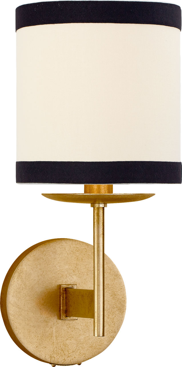 Walker Small Sconce | Gild | Cream Linen Shade | Black Linen Trim