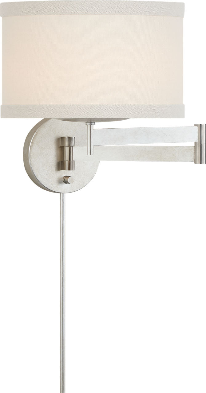 Walker Swing Arm Sconce | Burnished Silver Leaf | Cream Linen Shade