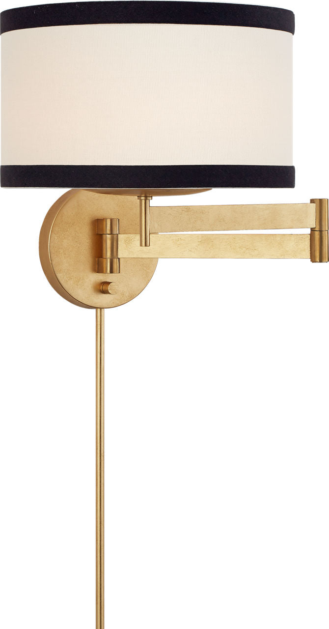 Walker Swing Arm Sconce | Gild | Cream Linen Shade | Black Linen Trim
