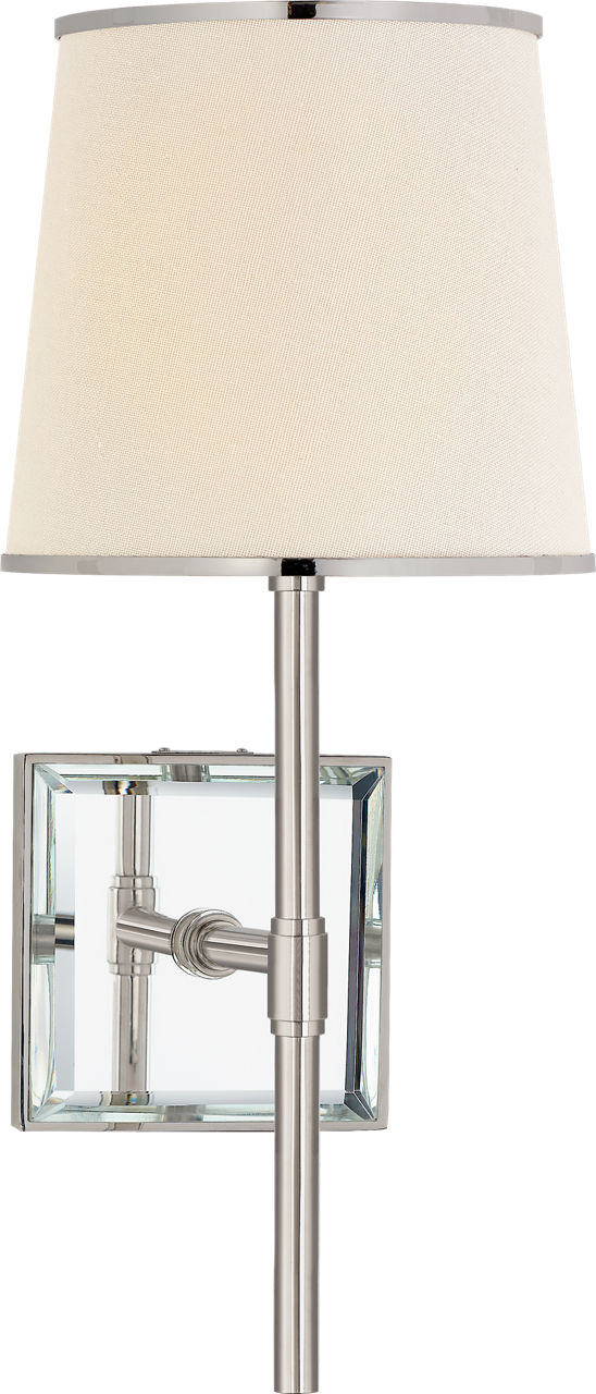 Bradford Medium Sconce | Polished Nickel and Mirror | Cream Linen Shade | Polished Nickel