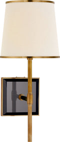 Bradford Medium Sconce | Soft Brass and Black | Cream Linen Shade | Soft Brass Trim