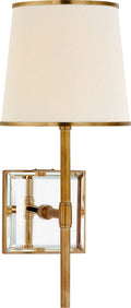 Bradford Medium Sconce | Soft Brass and Mirror | Cream Linen Shade | Soft Brass Trim