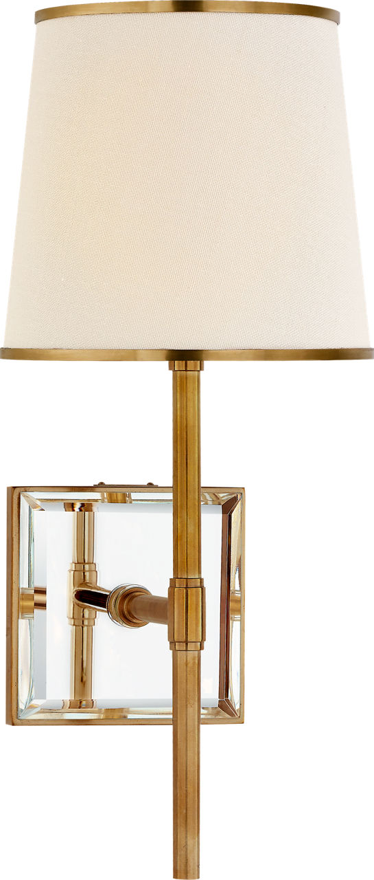Bradford Medium Sconce | Soft Brass and Mirror | Cream Linen Shade | Soft Brass Trim