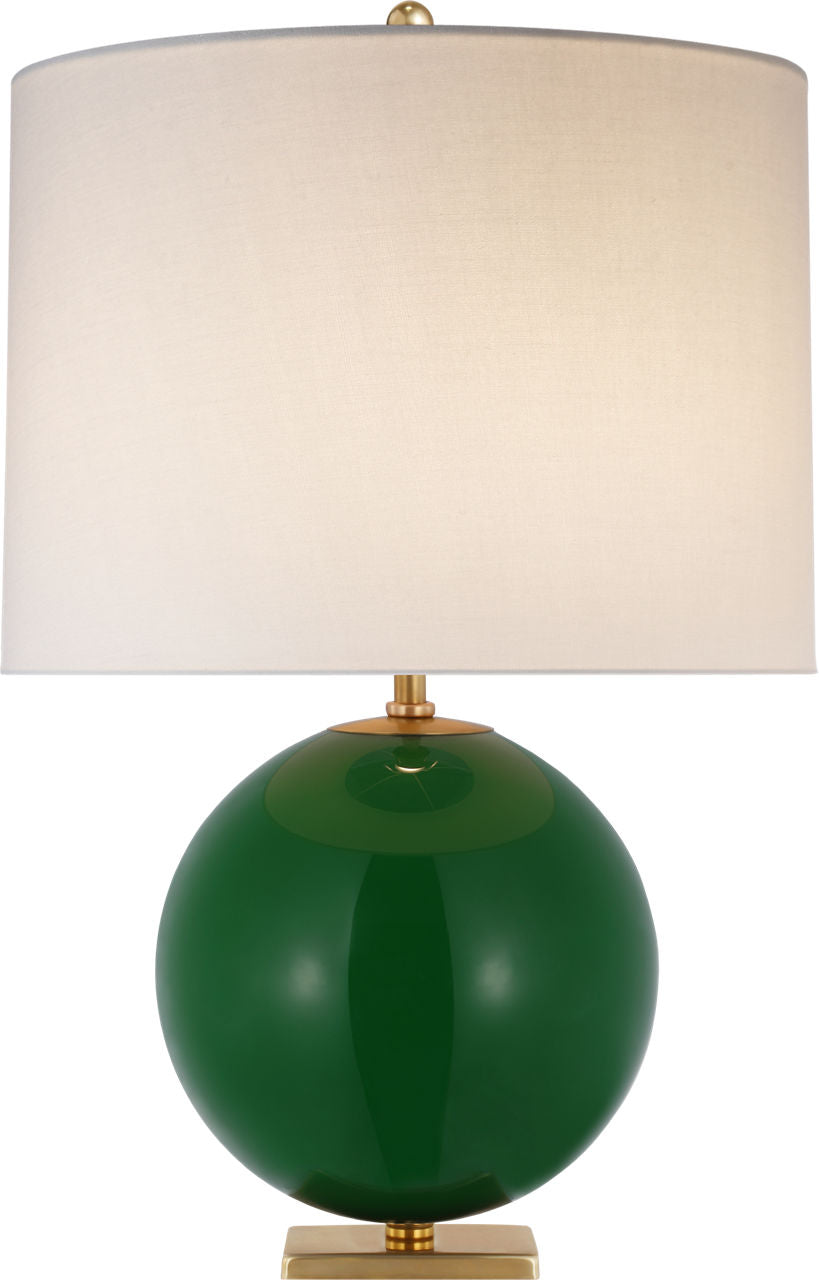 Elsie Table Lamp | Green Reverse Painted Glass | Linen Shade