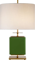 Beekman Small Table Lamp | Green Reverse Painted Glass | Cream Linen Shade