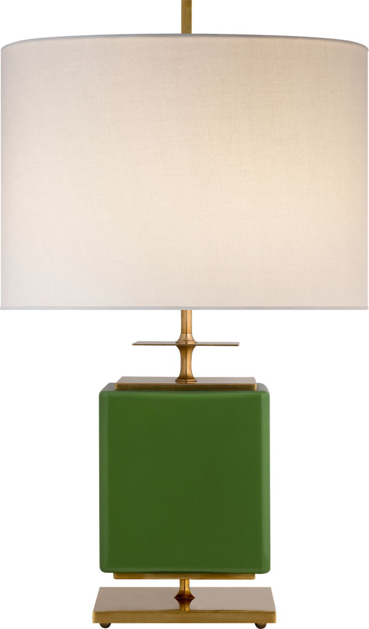 Beekman Small Table Lamp | Green Reverse Painted Glass | Cream Linen Shade