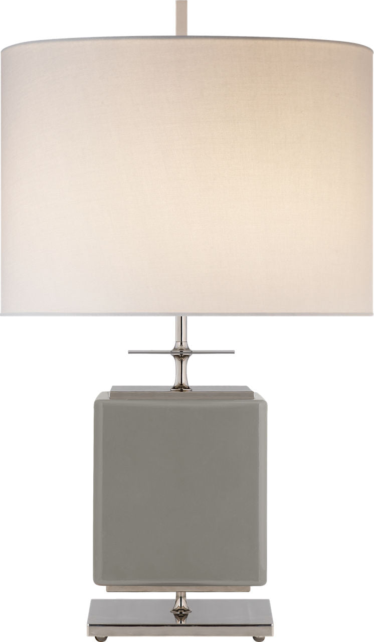 Beekman Small Table Lamp | Grey Reverse Painted Glass | Cream Linen Shade