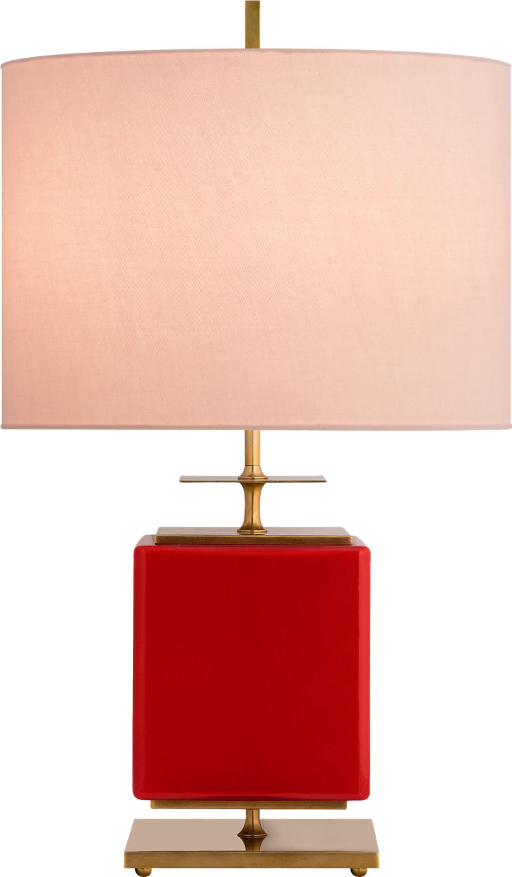Beekman Small Table Lamp | Maraschino Reverse Painted Glass | Pink Linen Shade