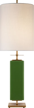 Beekman Table Lamp | Green Reverse Painted Glass | Cream Linen Shade