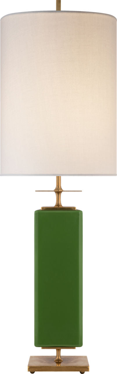 Beekman Table Lamp | Green Reverse Painted Glass | Cream Linen Shade