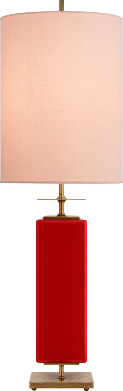 Beekman Table Lamp | Maraschino Reverse Painted Glass | Pink Linen Shade