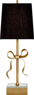 Ellery Gros-Grain Bow Table Lamp | Soft Brass and Mirror | Black Linen Shade