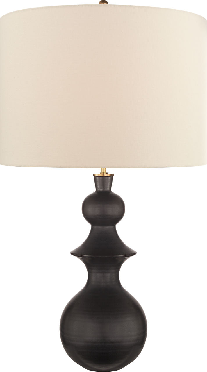 Saxon Large Table Lamp | Metallic Black | Cream Linen Shade